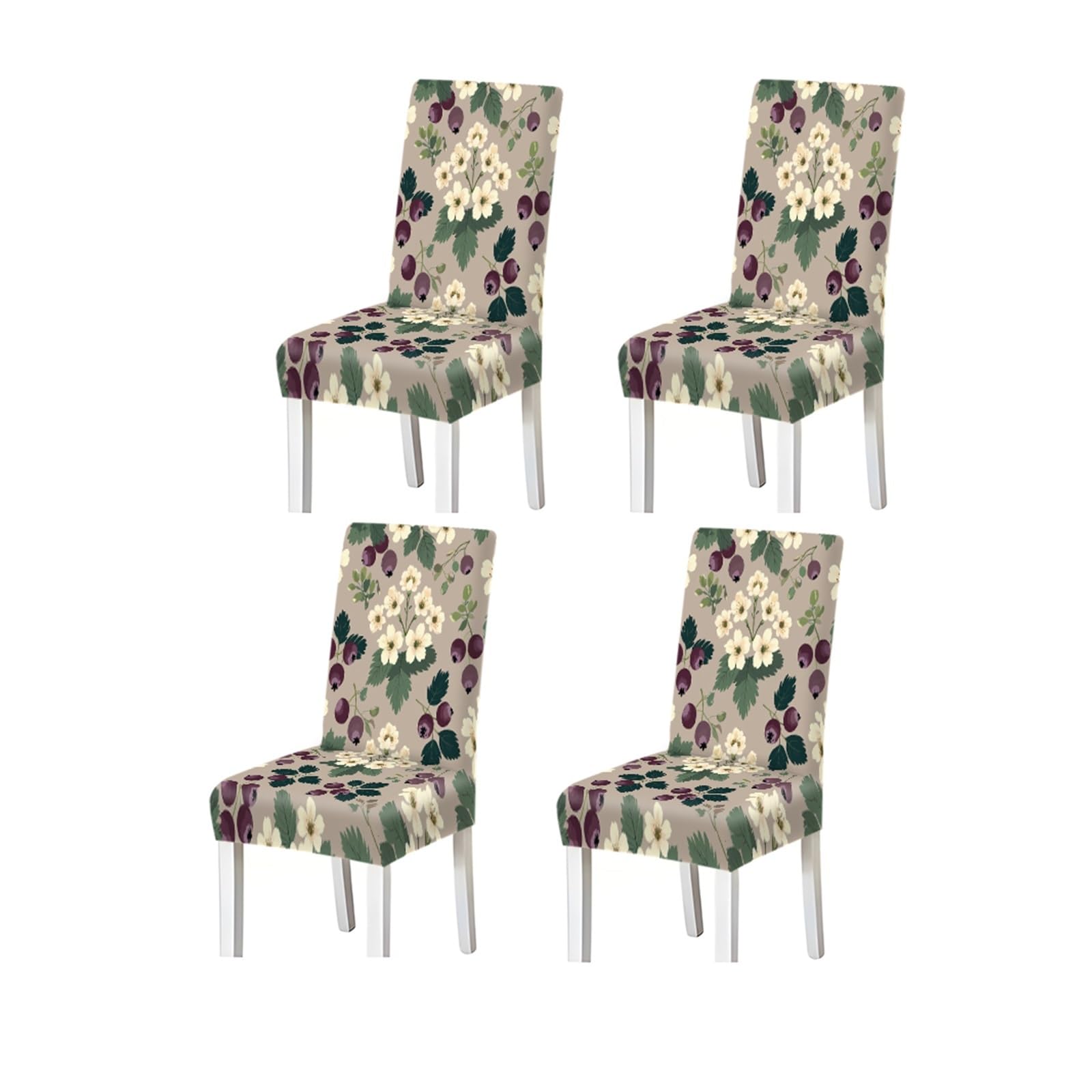 KXUAUV Taupe Purple Berry White Flower Print Dining Chair Covers, Stretch Slipcovers For Home Kitchen Dining Room Party, 2/4/6PCS Seat Protectors for Restaurant Hotel Party(4PCSChair cover)