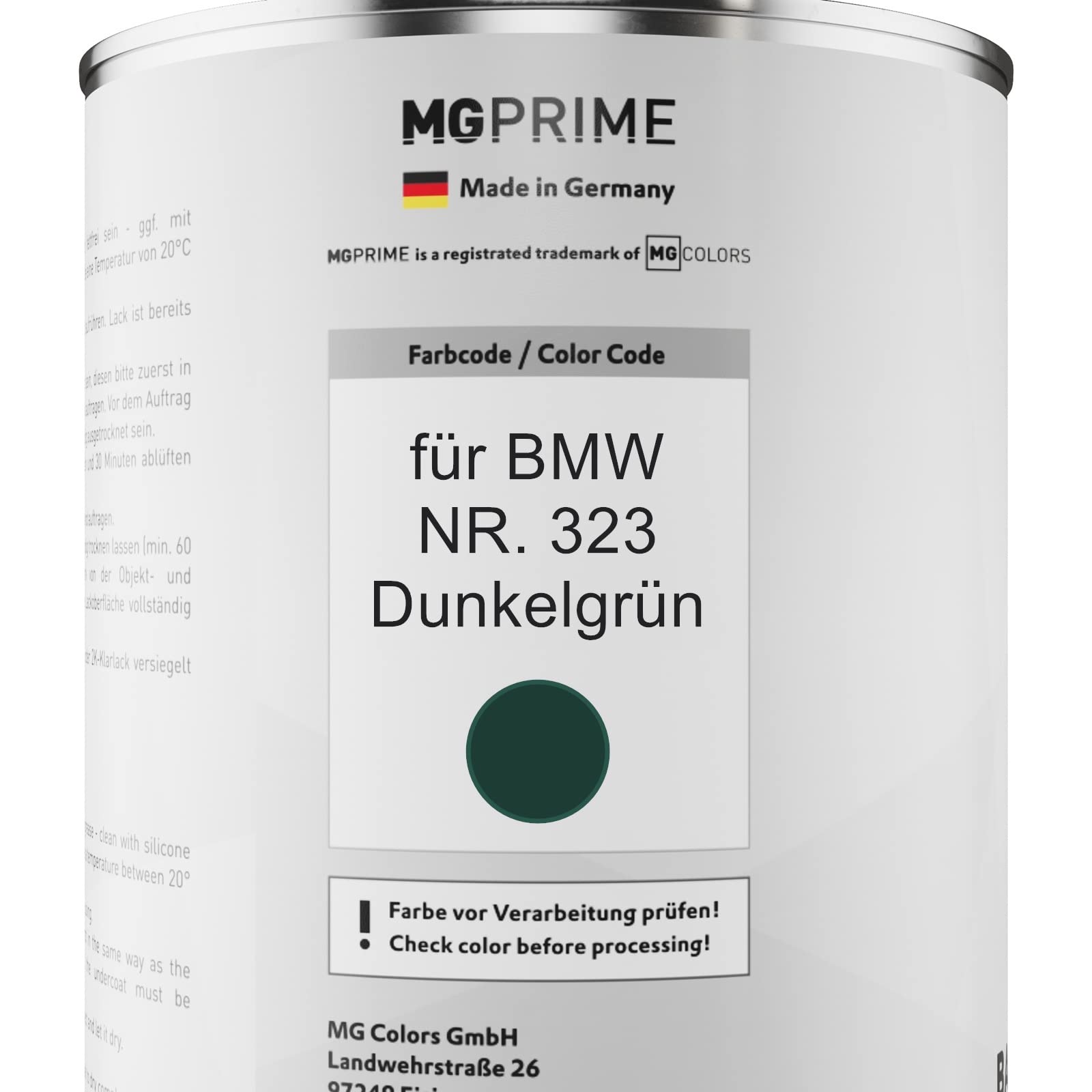 MG PRIME Lakier samochodowy Zestaw puszek dla BMW NR. 323 Dunkelgrün Lakier bazowy 2K Utwardzacz do lakieru bezbarwnego gotowy do natrysku 2,5L