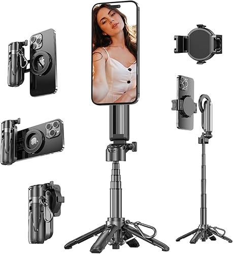 Magsafe Selfie Stick/trípode para iPhone, mini palo de selfie de bolsillo 4 en 1, trípode portátil para teléfonos iOS y Android, ideal para viajes