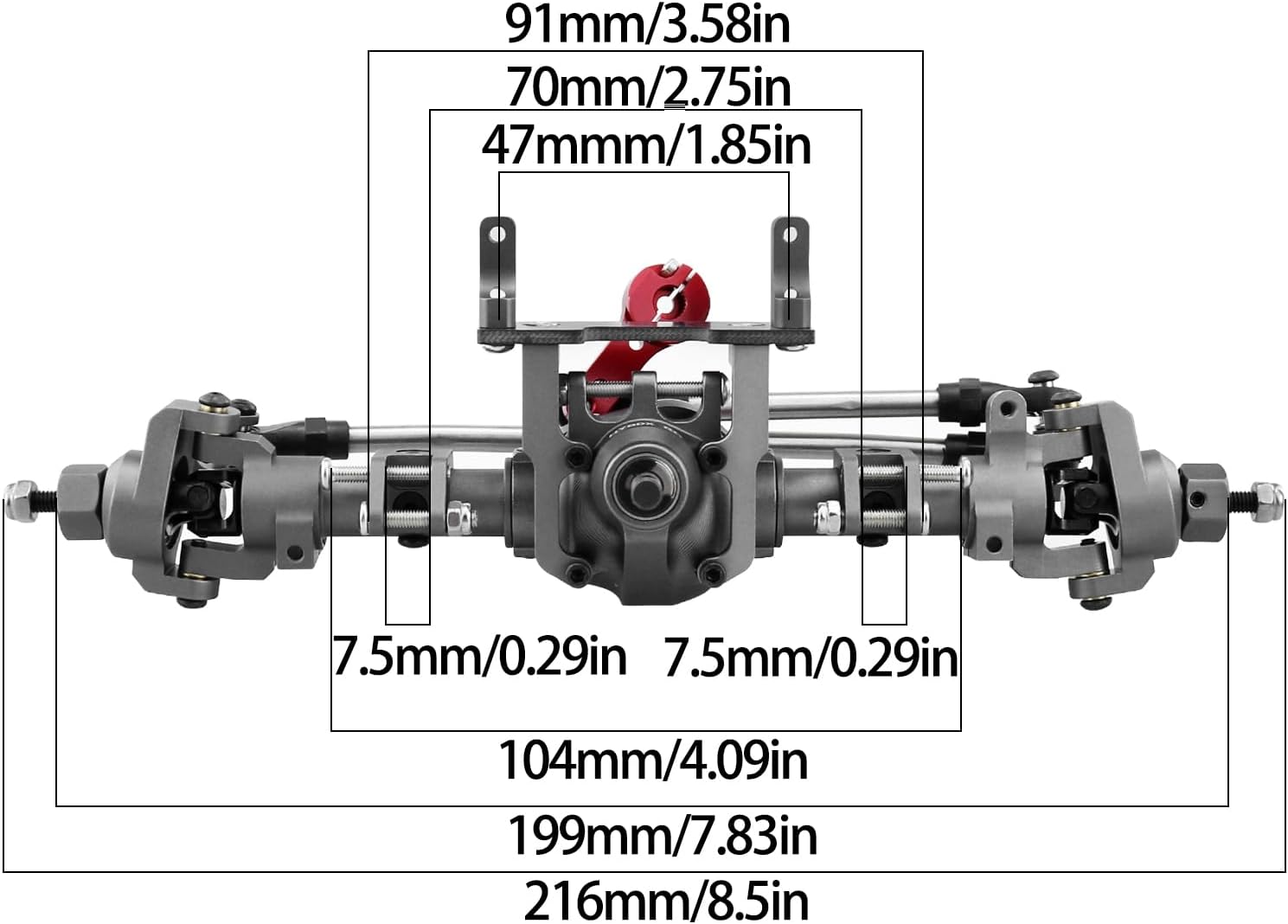 CNC Aluminum Anodized Front and Rear Door Axle Kit Upgrade for 1/10 RC Crawler Car SCX10 II 90046 90047 (Grey)