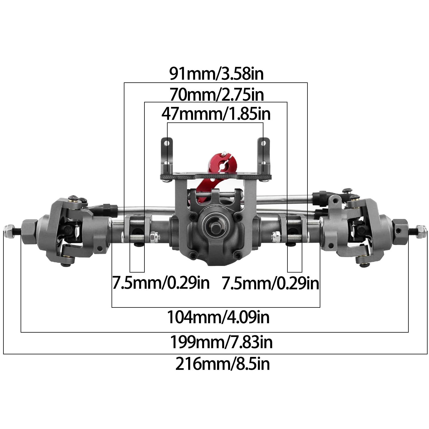 HYBDX RC CNC Aluminum Anodized Front and Rear Door Axle Kit Upgrade for 1/10 RC Crawler Car SCX10 II 90046 90047 (Grey)