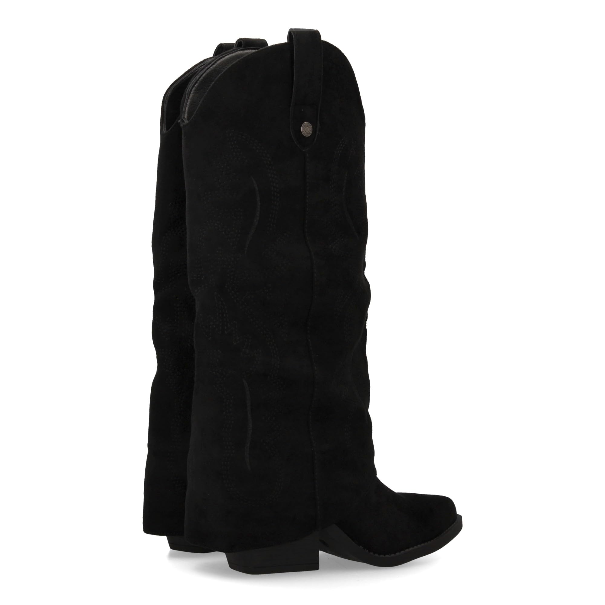 Bota para Mujer Estilo Cowboy, acabada en Punta y con Grabados Bordados en la Cana. Tacon Cubano y Cierre de Cremallera. Ideal Otono Invierno.