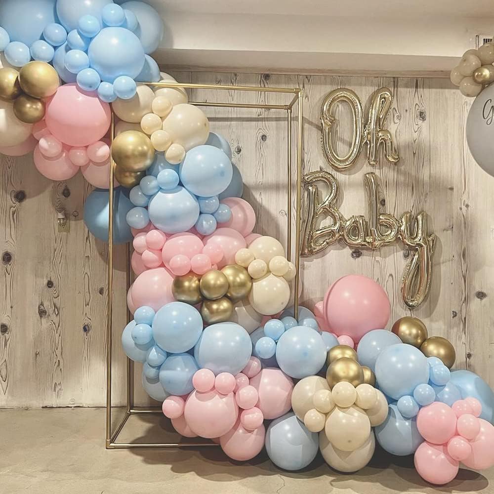 Gender Reveal - Kit per arco di palloncini, rosa e blu, palloncini metallizzati oro sabbia bianca per ragazzo e ragazza, rivelazione di genere, bohémien, addio al nubilato, compleanno, baby shower