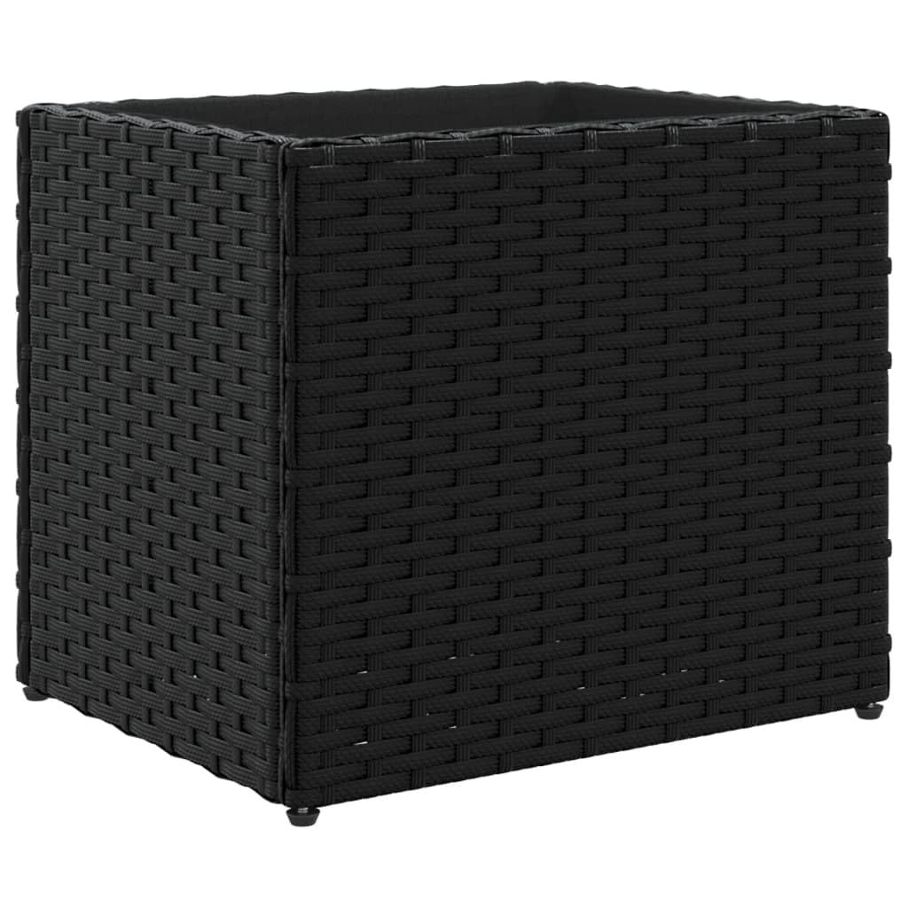 Donica ogrodowa czarna 36x30x32 cm rattan PE z wkładem z włókniny do kwiatów i roślin na taras balkon ogród wytrzymała na warunki atmosferyczne