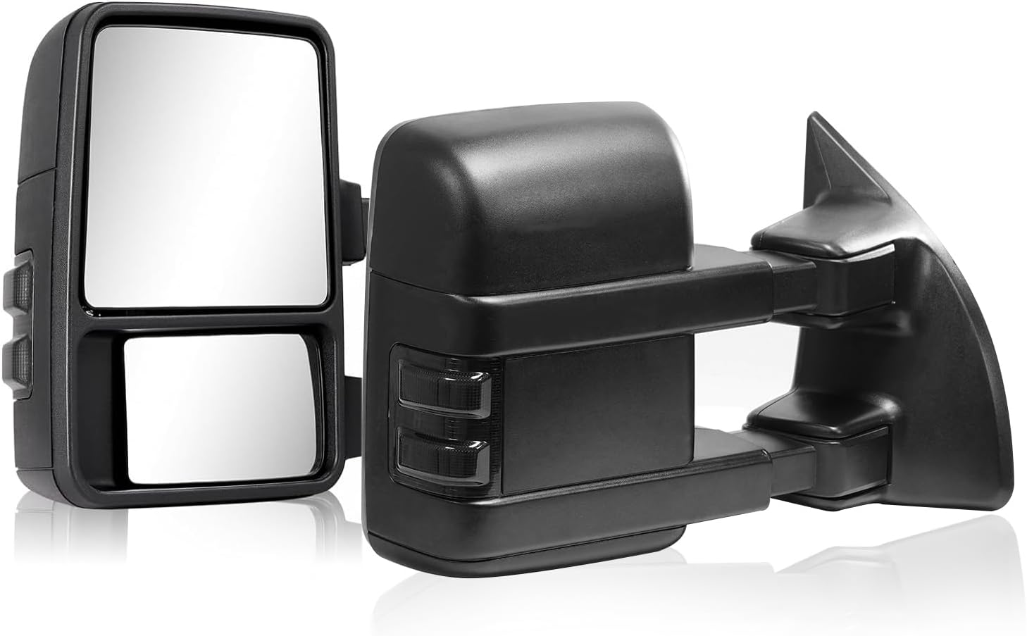 Pair Towing Mirrors For 08-16 F250, F350, F450, F550 SUPER DUTY Manual Black Smoke Signal