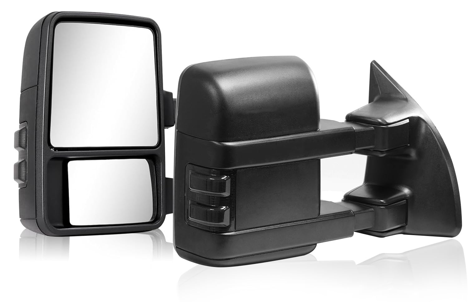 Pair Towing Mirrors For 08-16 F250, F350, F450, F550 SUPER DUTY Manual Black Smoke Signal