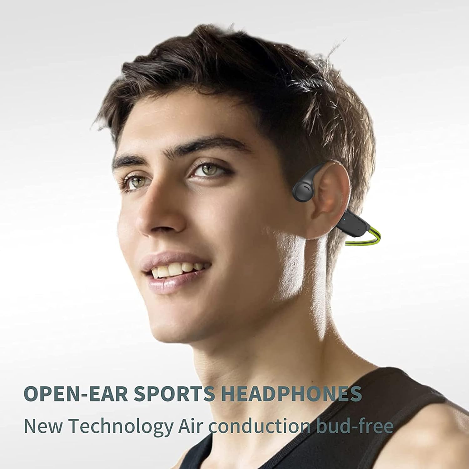 Man wearing Pinetree Open Ear Bone Conduction Headphones during sports.