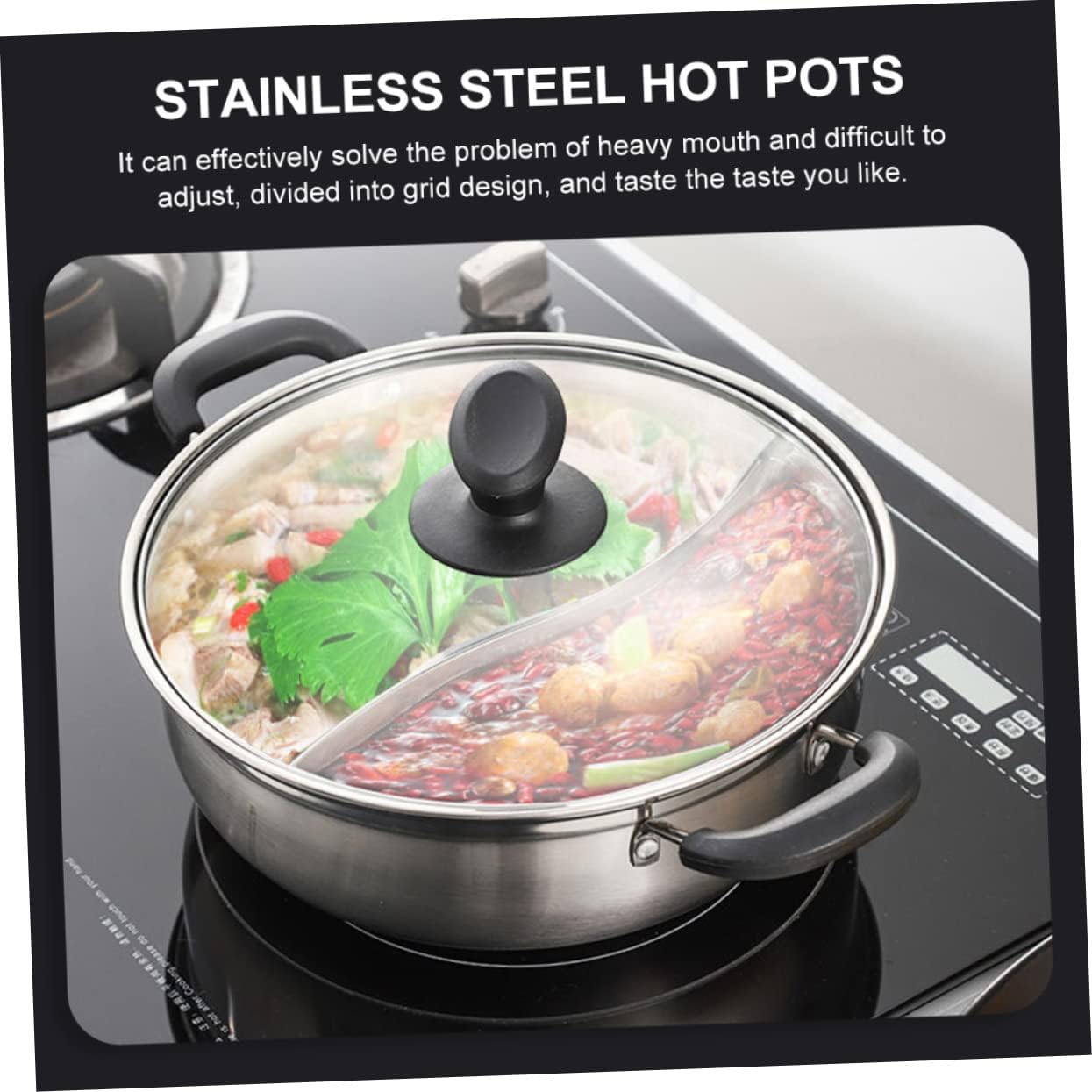 1Pc Stainless Steel Hot Pot with Lid Dual Flavor Cooking Pot for Induction Gas Stoves Scald Handle for Home Restaurant Gatherings