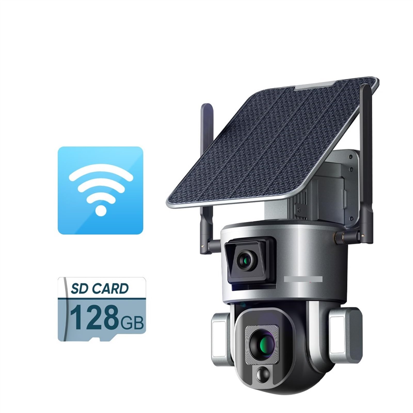 cámara de seguridad gran angular, Cámara de seguridad Solar 4K HD de doble lente for exteriores, Zoom óptico 10X, Wifi, seguimiento automático, Audio bidireccional, batería con diseño de amplificador