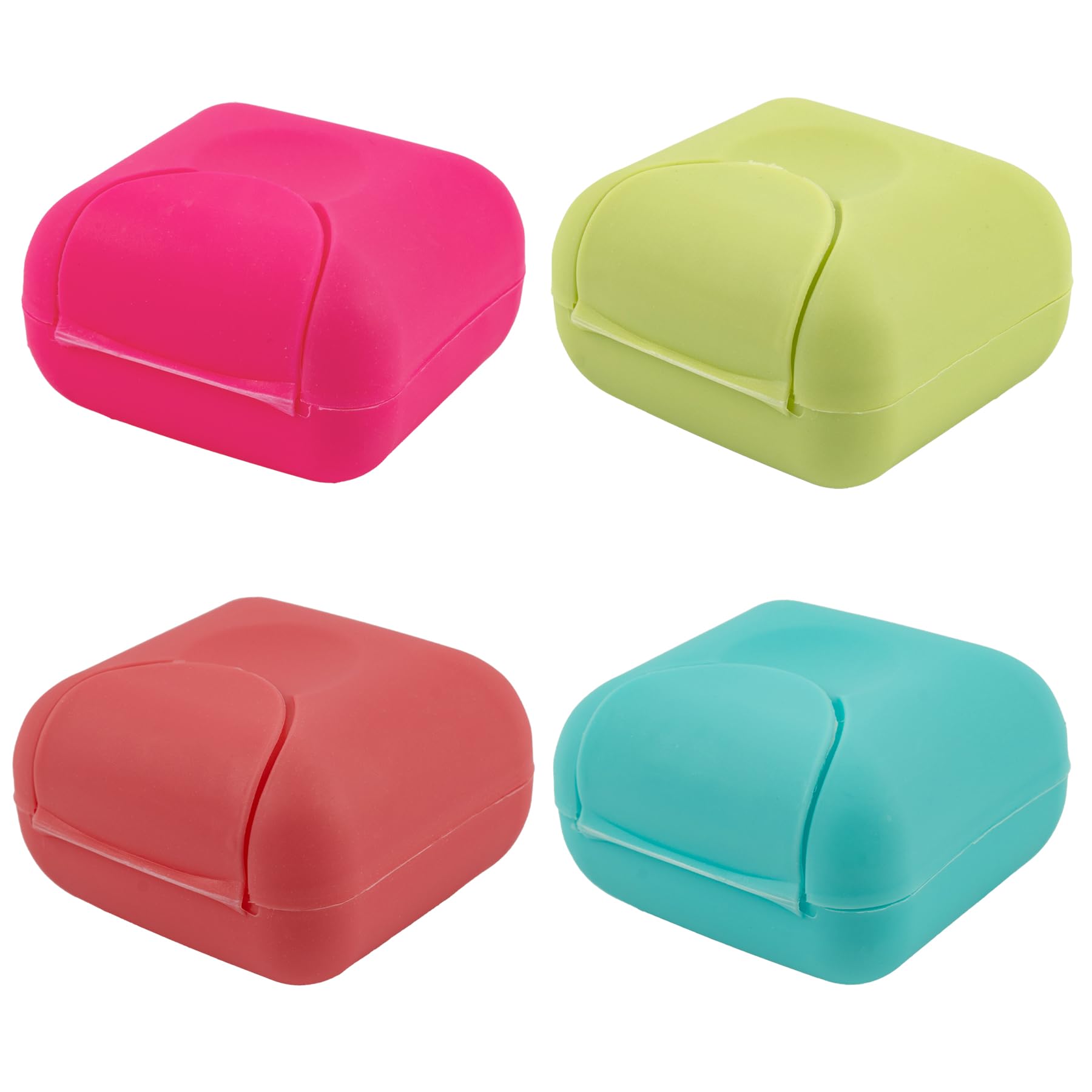 AUEAR, 4 Pack Candy Color Portable Soap Box Holder Plastic Case Travel Dish Container with Lid for Home Bathroom Hiking Outdoor (Small)