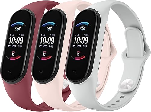 AK Correa de silicona para Xiaomi Mi Band 5Mi Band 6, paquete de 3 pulseras suaves para Amazfit Band 5Amazfit Band 6, correa deportiva para mujeres