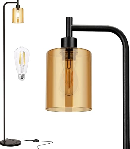 Miniatura 1 de Lámpara de pie con pantalla de vidrio para sala de estar, moderna, con bombillas LED, diseño industrial brillante para dormitorio, lámpara alta