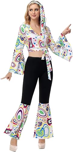 Miniatura 6 de Jutrisujo Traje de discoteca para mujer, disfraz hippie de los años 70, vestido de discoteca para mujer, ropa de cosplay de Halloween, talla grande