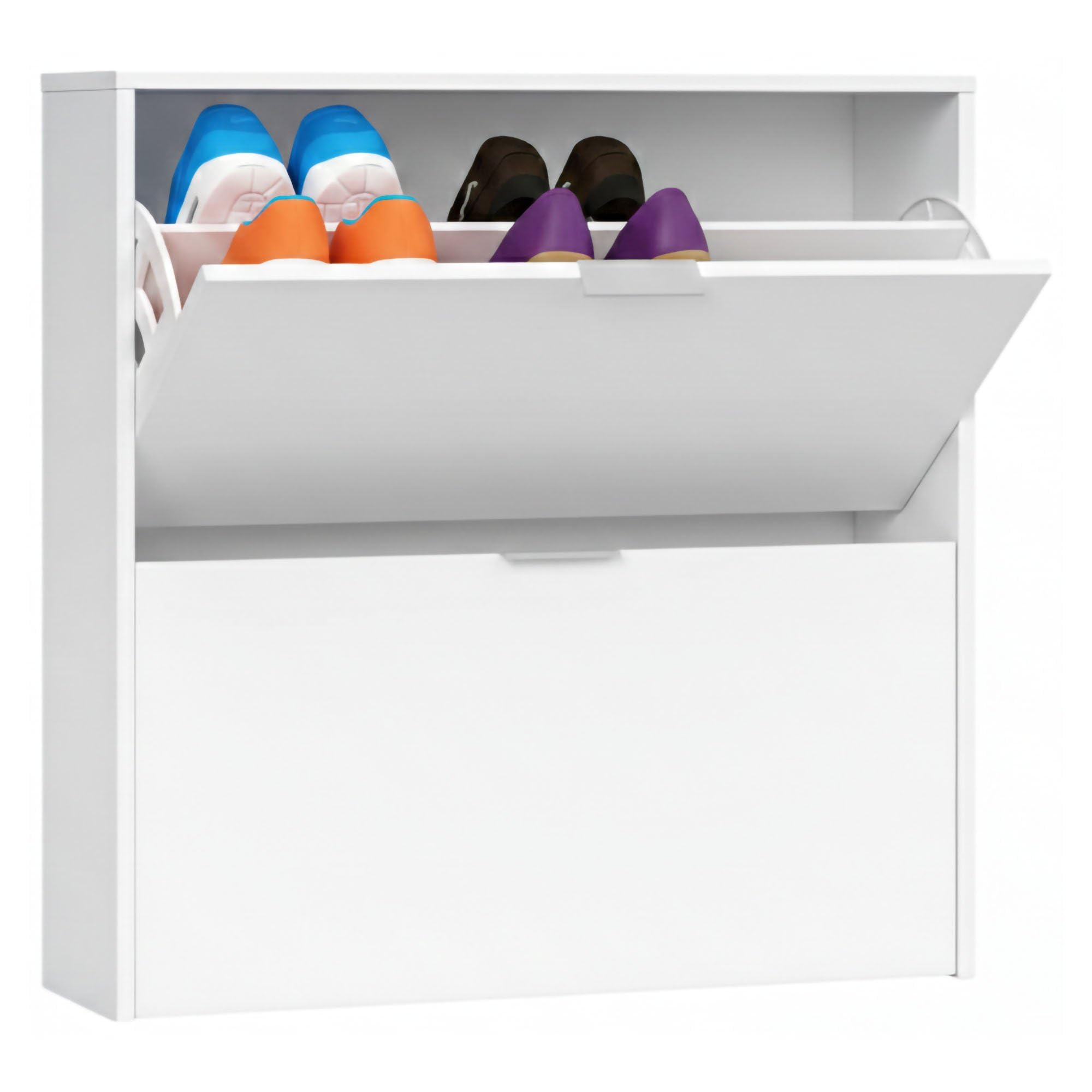 Dmora Scarpiera Louisville 22x75x76h cm Bianco 16 Paia 2 Ante, Mobile Portascarpe 4 Vani