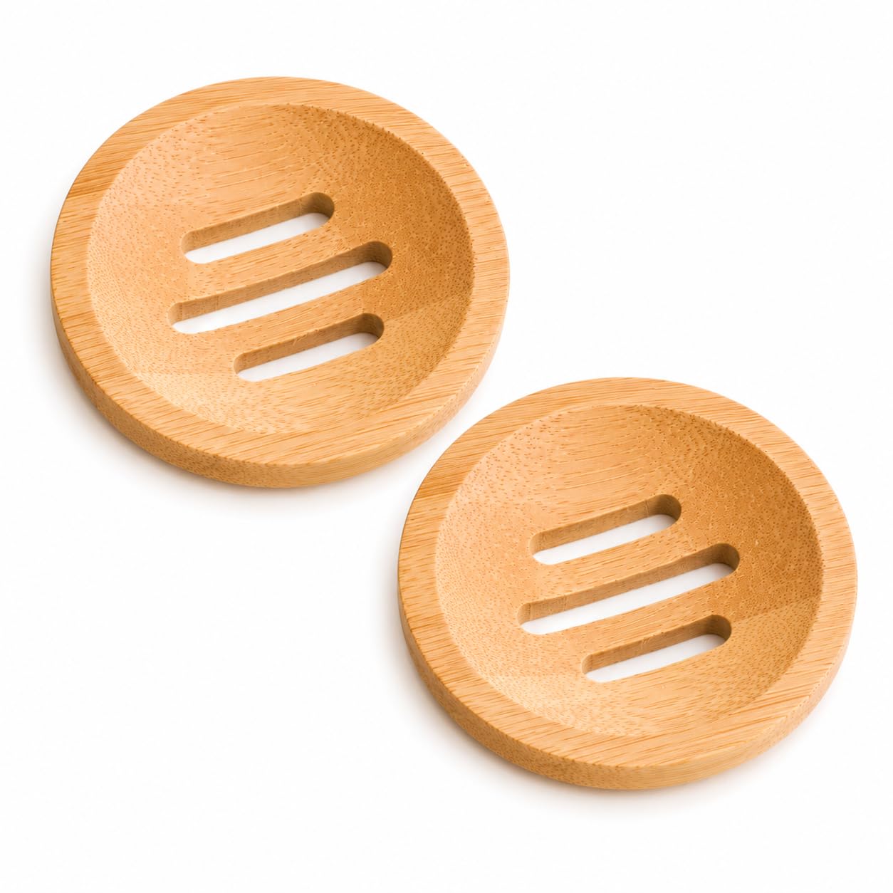 Bamboo Soap Dish, Wooden Soap Saver Tray for Bars, Draining Holder for Bathroom, Sink or Shower, Pack of 2 (2, Circle)