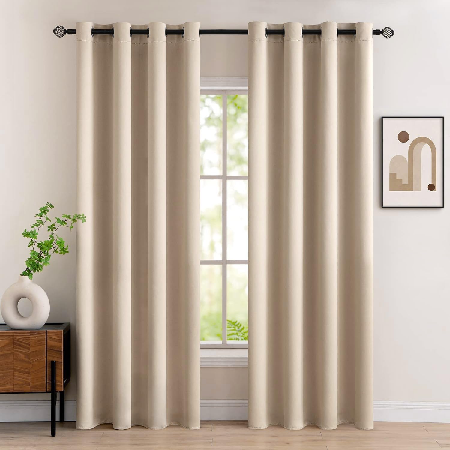 MIULEE Cortinas Salon Opacas 2 Piezas, Beige Cortinas Dormitorio Modernas Cortinas Anti Luz, Habitacion Cortinas Termicas Aislantes Frio y Calor, Fuerte y Suave Ventana Cortinas, 140x245 CM