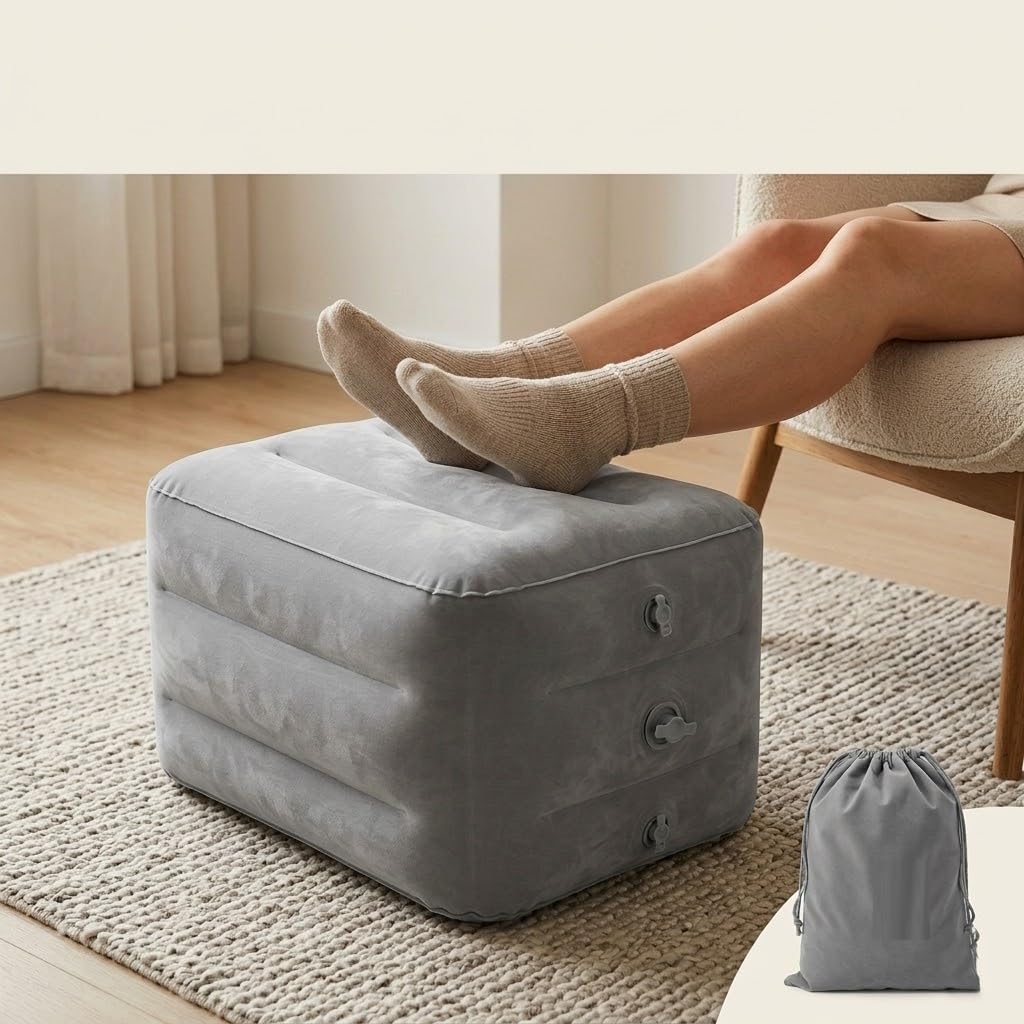 TGOPIT Inflatable Travel Foot Rest Pillow for Airplane, Car & Home Use, Adjustable 3-Level Height Foot Rest Cushion, Portable Foldable Leg Support Pillow with Carry Bag, Grey (40 x 25 x 46 cm)-picture-4