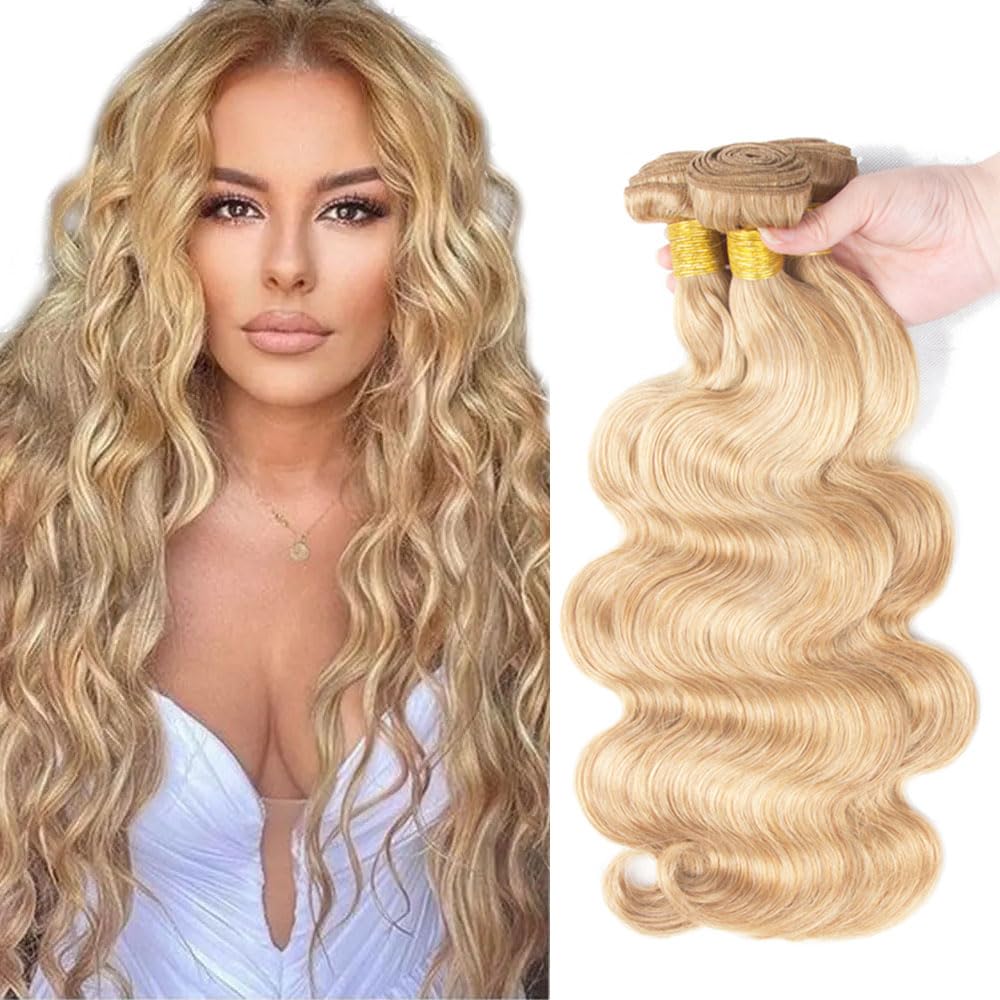 P27613 Bundle Blonde Body Wave Human Hair Bundles Highlight Body Wave Bundle Two Tone Honey Blonde Body Wave Bundles Human Hair 14 14 14 Inch 300G