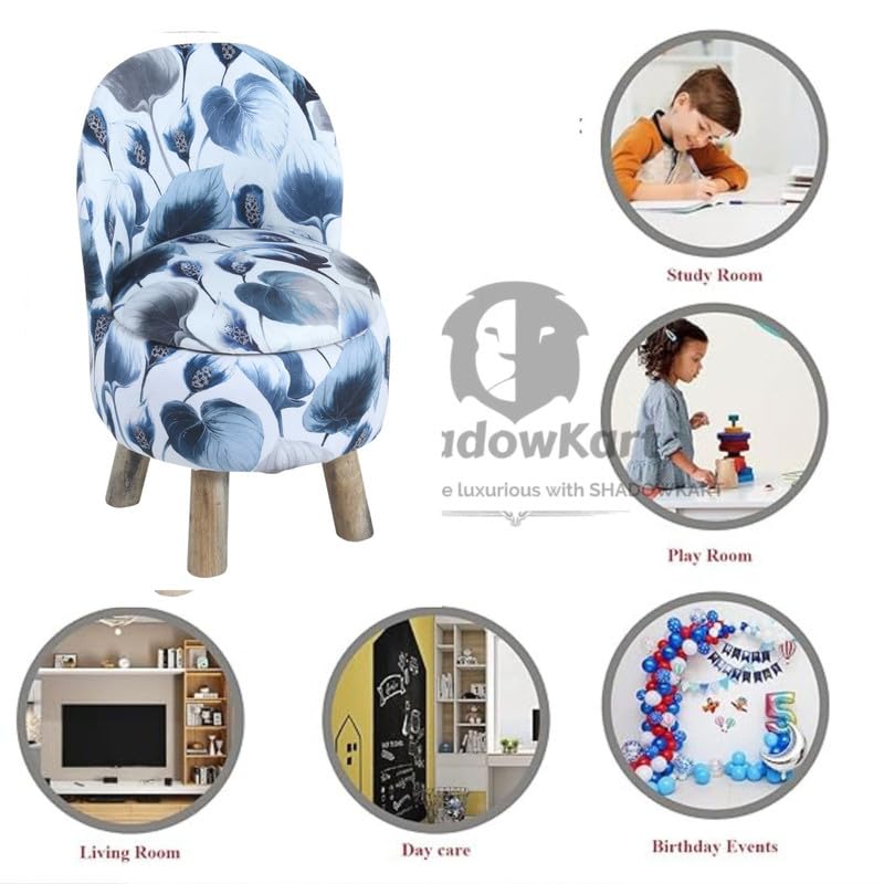 Image of Ottoman Kids pouffe Small Stool for Baby Chair Study Table Stool for Kids Room Baby Sofa Stepstool Children Cartoon Wooden Chair, 14x26 Inch, Leaf