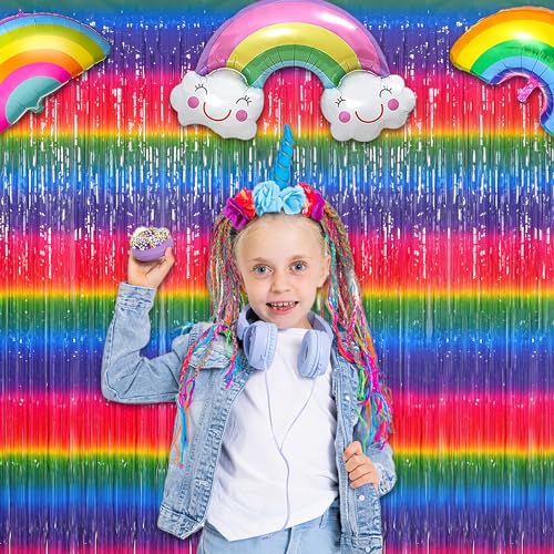 Image of Gradient Colorful Party Streamers Backdrop Decorations - GREATRIL Rainbow Party Backdrop Curtains for VBS /Candyland /Birthday /Neon Glow /Graduation 2026 /Disco /Bachelorette Themed - 1m x 2.5m - Pack of 2