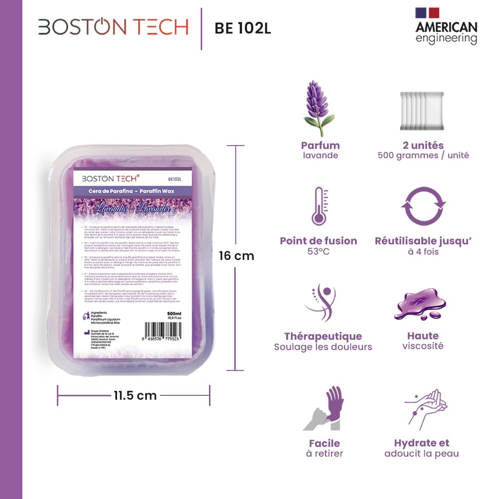 Paraffine Boston Tech pour les mains et les pieds, antioxydant doux, hydratant, traitement professionnel de l’arthrite, 2 blocs de 450 g, Violet