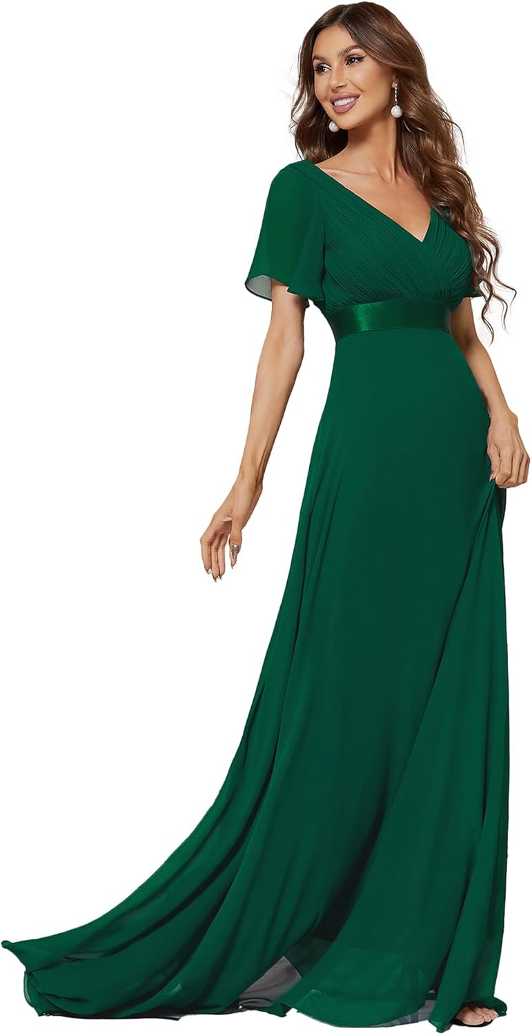 Ever-Pretty Women's Summer Short Sleeve Chiffon Empire Waist Floor Length Formal Bridesmaid Dress Mother of Bride Dresses