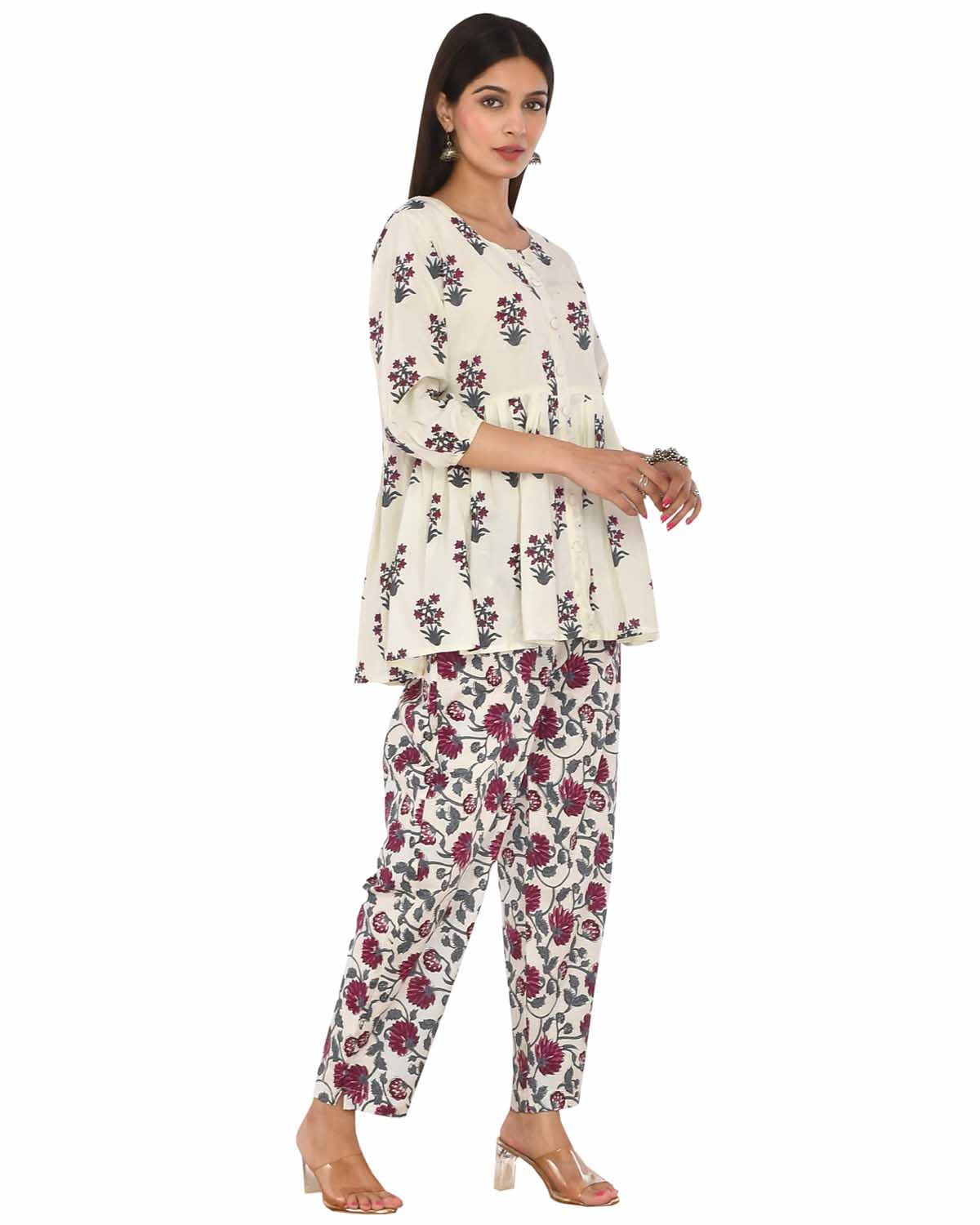 BENAVJI Women's Cotton Printed Floral Co-ord Set