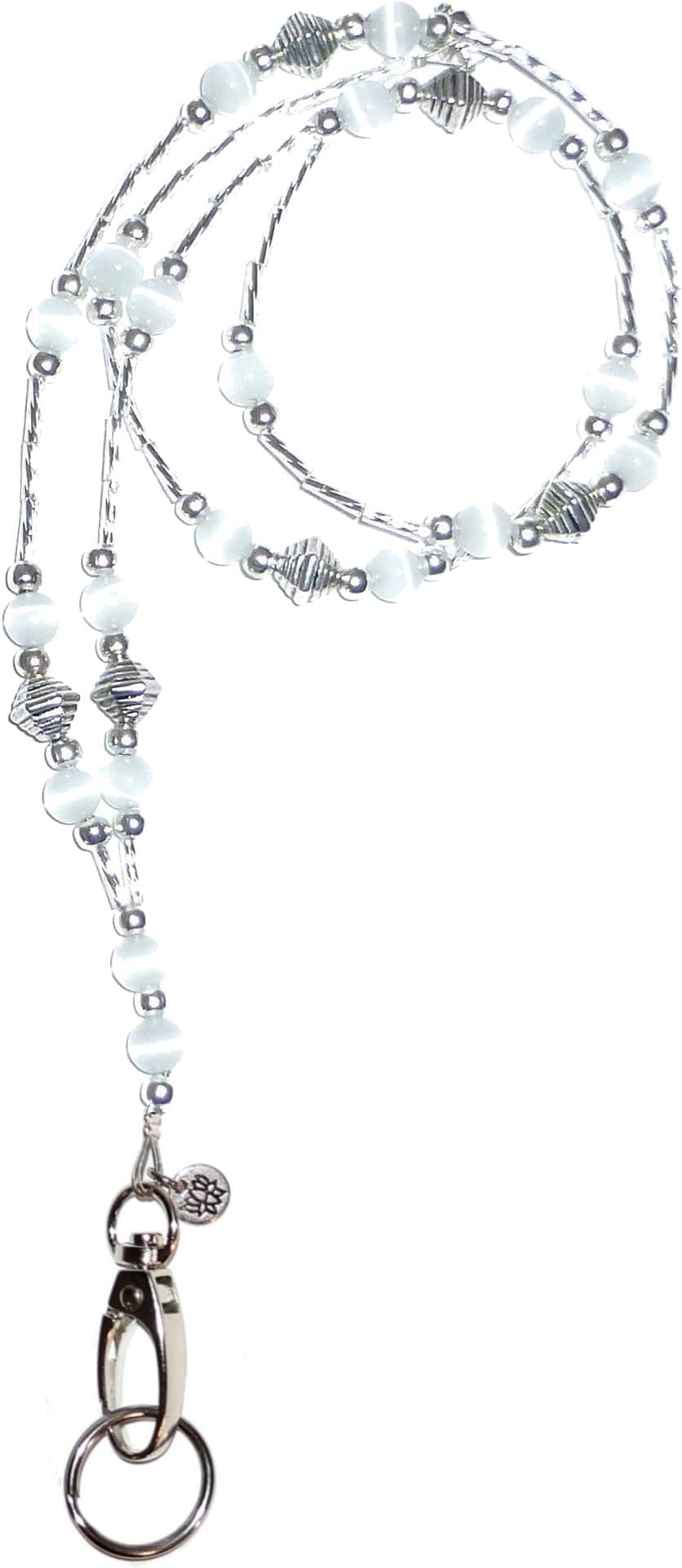 Simple Beaded (Ultra Light Weight) Nurse Teacher Cruise Women's Fashion Lanyard, Keys ID Badge Holder (Super Slim White - Breakaway)