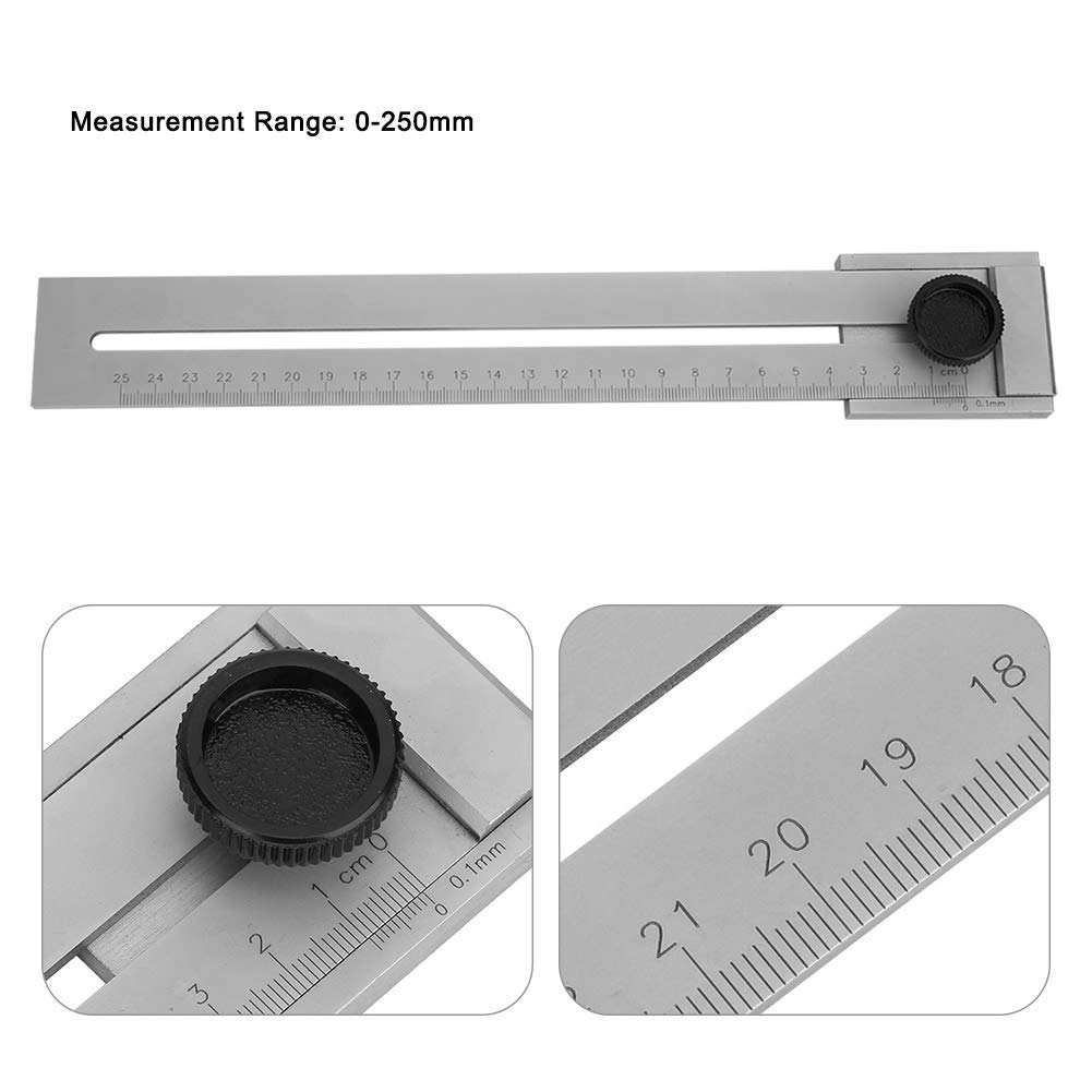 Walfront Regla de marcado de acero inoxidable de 250 mm, herramienta de medición para carpintería, medidor de línea deslizante, precisión de 0,1 mm