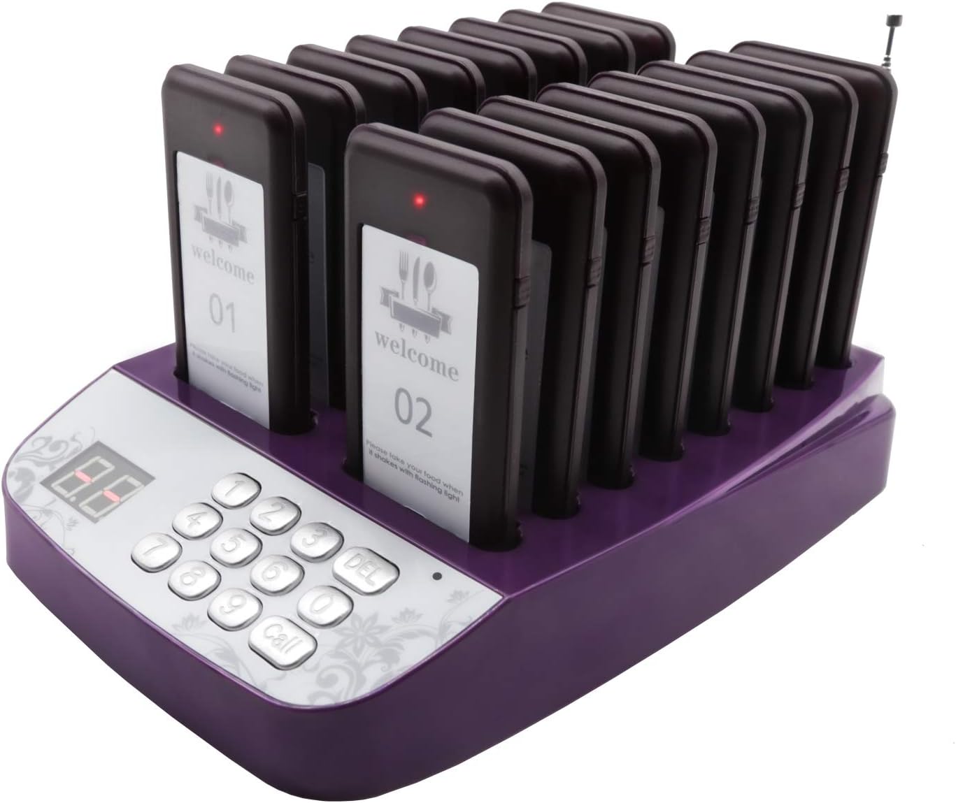 – DAYTECH Restaurant Pager System, Server Buzzer, Wireless Long Range Calling System Buzzer Vibration for Cafe, Clinic, School Nurse, Food Truck, 1 Keypad（UK Plug）+16 Coaster Pagers