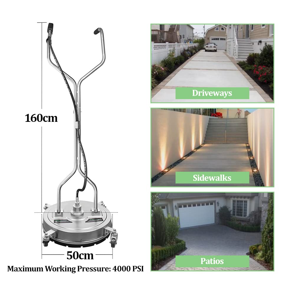 Limpiador de superficies de lavado a presión de 4000 PSI, accesorio de acero inoxidable de 20 pulgadas para calzadas, patios, cubiertas, pavimento de bloques, herramienta de limpieza profunda