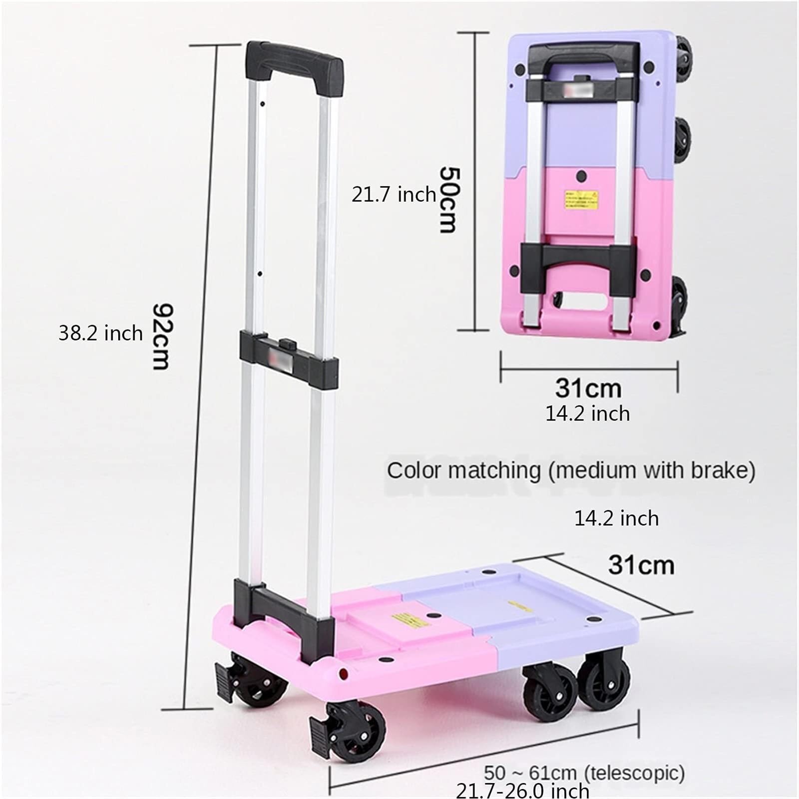 Carrello Portapacchi Trasloco Carrello A Mano con Piattaforma E Carrello A Mano Pieghevole con Ruote Girevoli A 360 Gradi Retrattili Bagagli(Black,92CM)