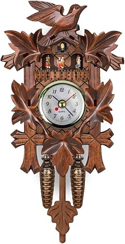 Reloj de cuco tradicional de MDF estilo bosque negro con péndulo oscilante, sin sonido Coo Coo, pero bonito reloj de pared decorativo para