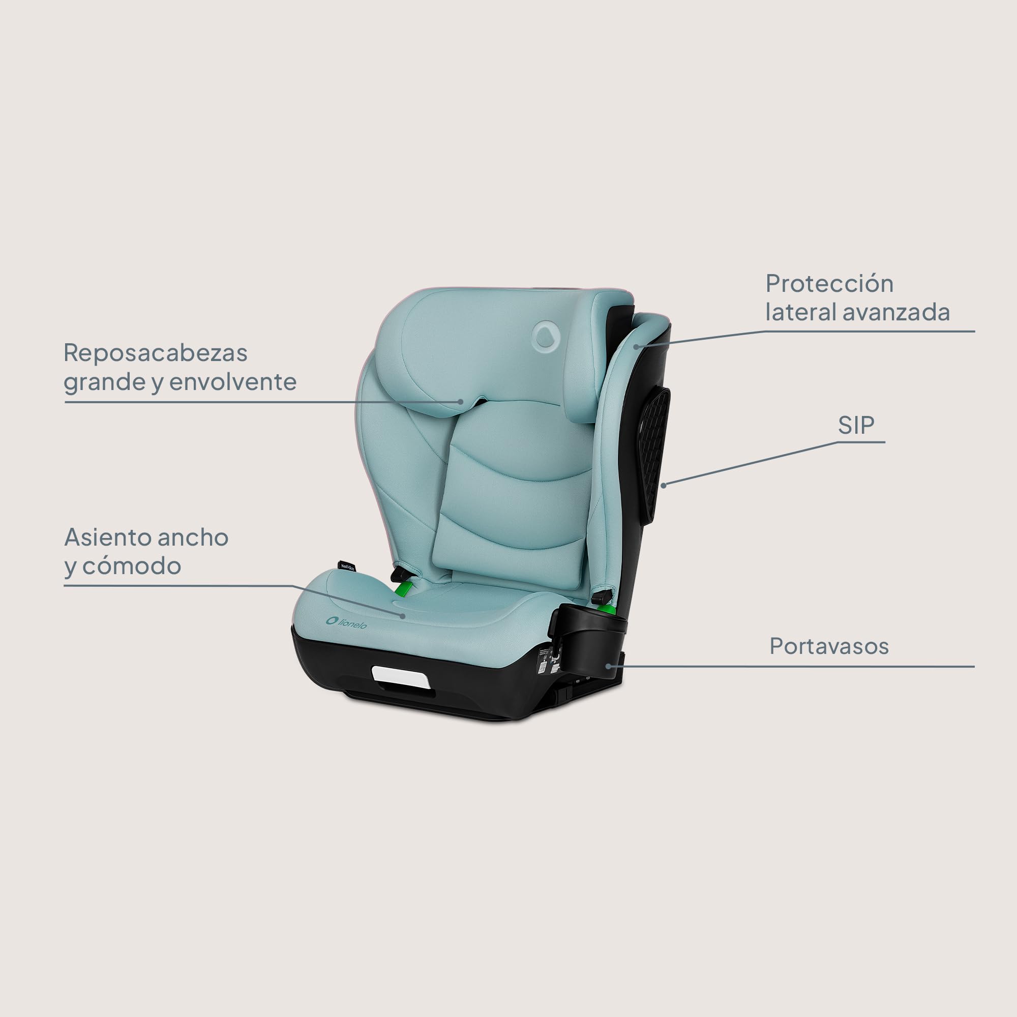 LIONELO NEAL I-SIZE Silla de Coche Para Bebés, Grupo 2 3, de 100-150 cm De 3 a 12 años aprox. Fijación ISOFIX o Cinturones Reposacabezas Ajustable Protección Lateral Reposabrazos Norma R129