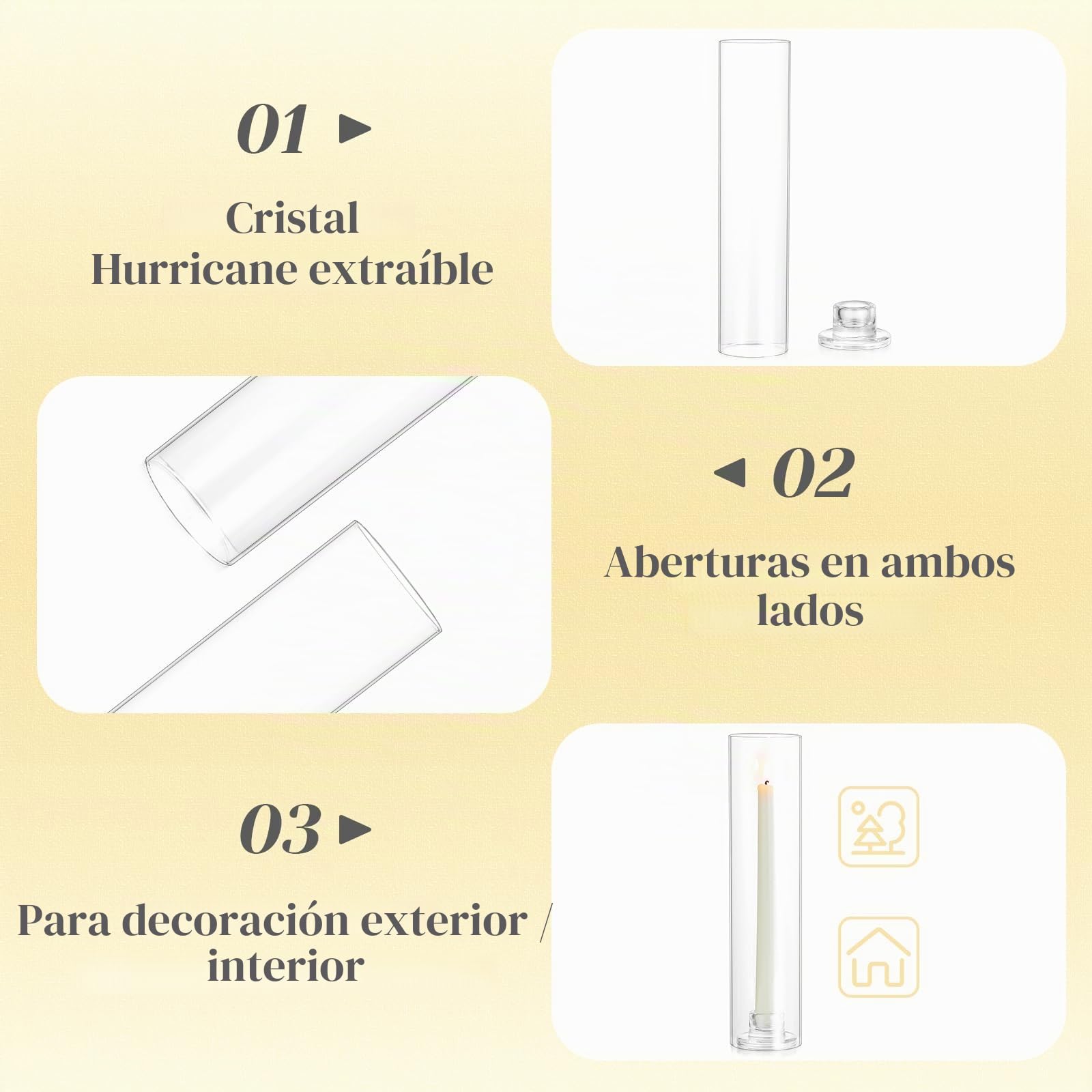 Hewory Portavelas de vidrio Hurricane – juego de 6 portavelas para velas cónicas, decoración moderna para mesa de boda, decoración de mesa navideña