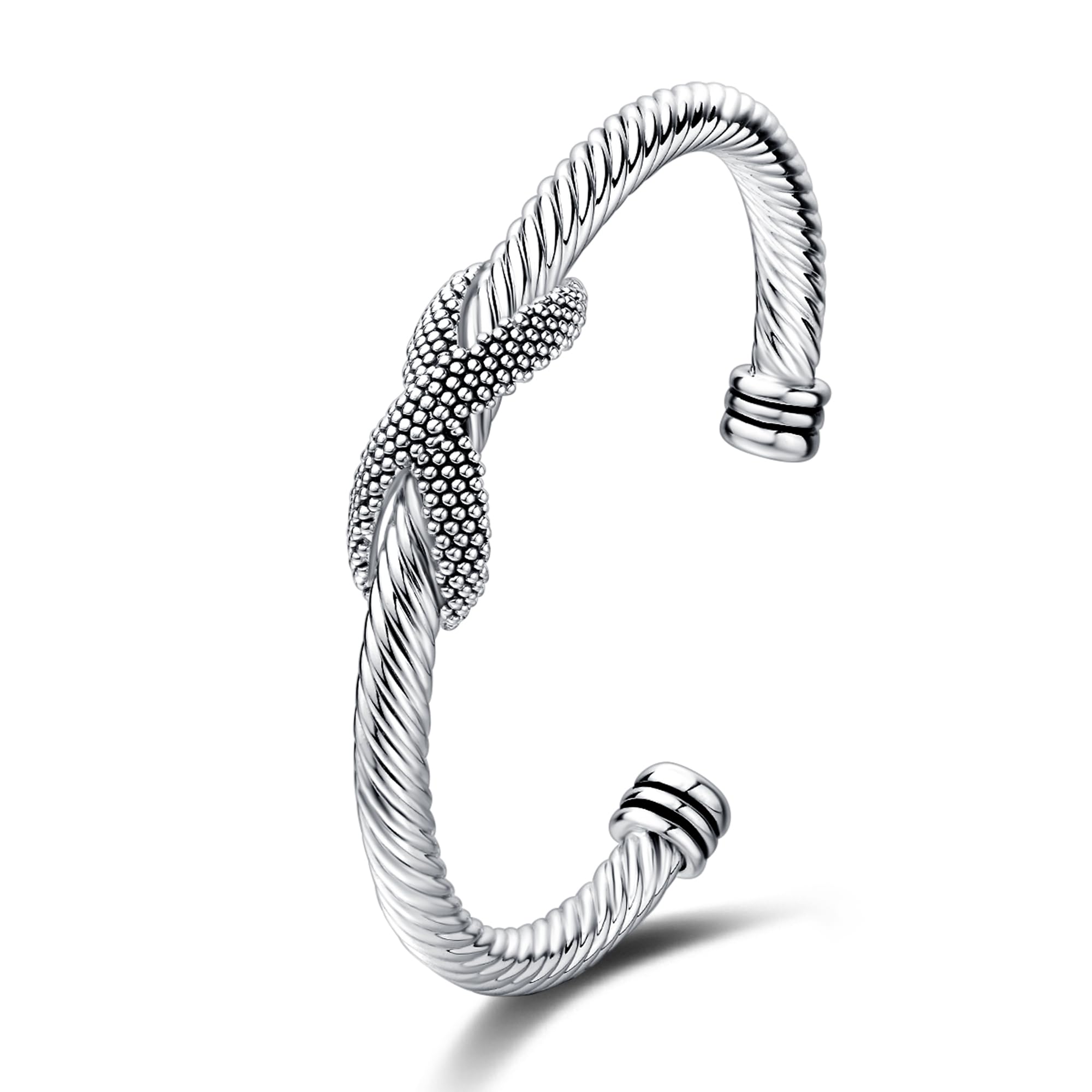 UNY JEWELWomen's Fusion Twisted Cable Bracelet Two Tone Gold Dots Caviar Imitation Pearl Cuff Designer Inspired Bangle