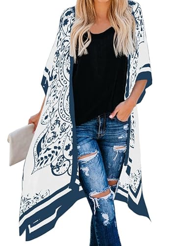 Dokotoo Womens Fashion Summer Beach Hawaiian Vacation Resort Wear Cruise Essentials Outfits Ladies Open Front Soft Casual Printed Kimonos Bikini Set Bathing Suit Swim Cover Up Swimwear Cardigans