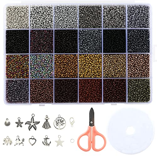 Naler 24000 Cuentas de Colores 2mm Mini Cuentas y Abalorios Cristal para DIY Pulseras Collares Bisutería (24 Colores, Color Café)