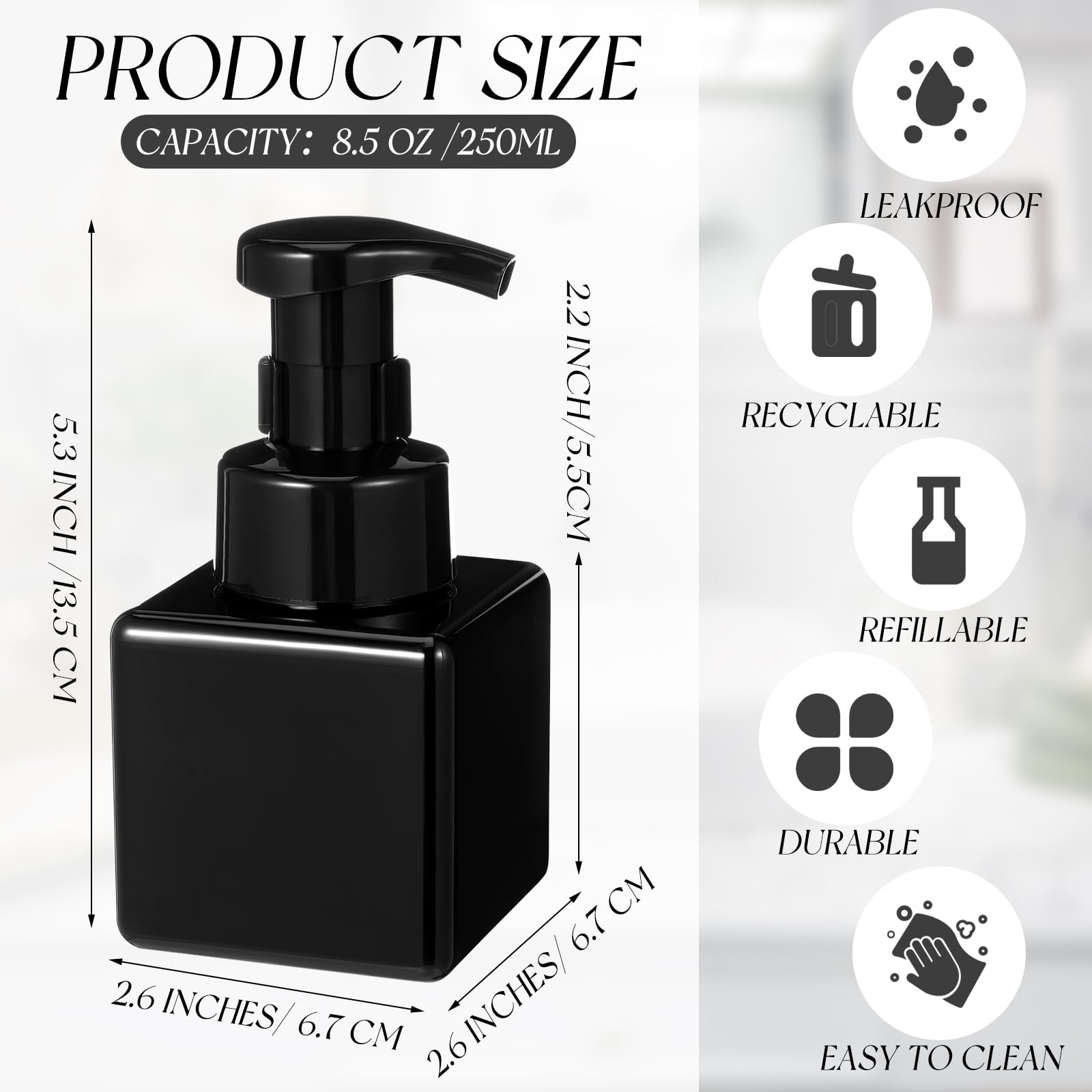 Domensi Schaumpumpenflasche, schäumender Seifenspender, leer, Reise-Schäumspender, nachfüllbar, Handseife, Kunststoff, Pumpflasche, Reisebehälter für Badezimmer, Waschtisch, 240 Stück, Schwarz