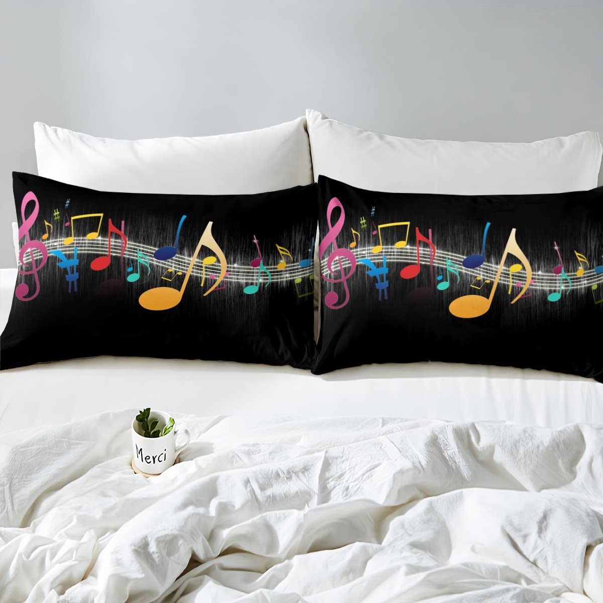 Set di biancheria da letto con motivo musicale, con note musicali, per bambini, design classico, leggero, trapuntato, per camera da letto, con 2 federe240x220cm