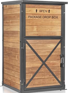 Aivituvin Package Delivery Box for Outside with Combination Lock | solid wood-iron frame, weatherproof, 10x18x18 parcel fit, one-way slot, lockable porch storage