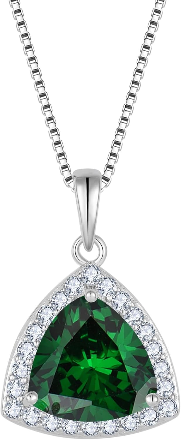 Birthstone Necklace for Women 925 Sterling Silver Triangle Halo Pendant Necklace Jewelry for Her