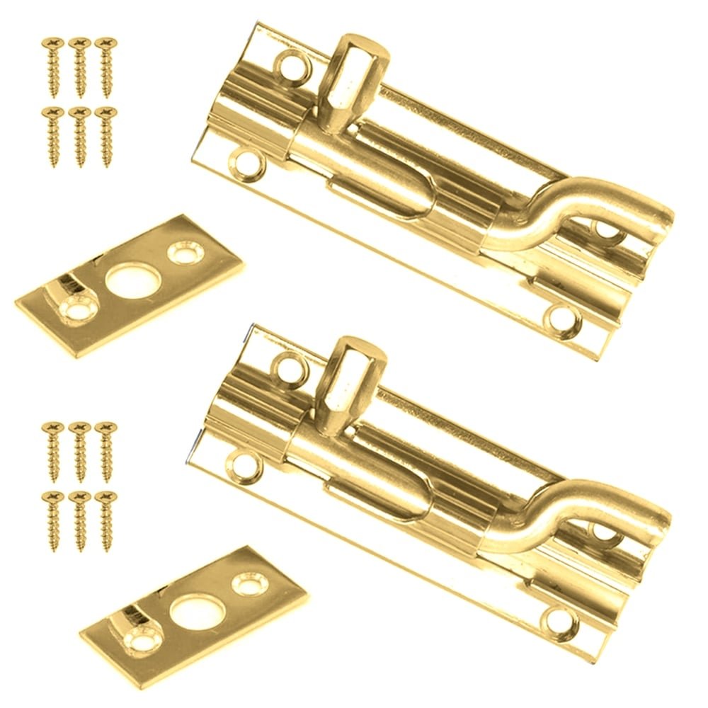2 x Necked Barrel Door Bolt in Brass 100mm (4")