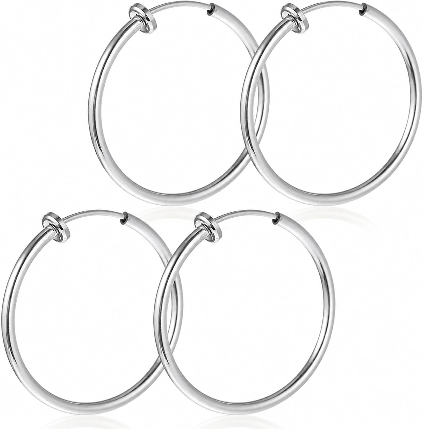 Gold Clip On Hoop Earrings for Women, Classic Chunky Hoops Gold-Tone Brass Spring Hoops for Non Pierced Minimalistic Clip Earrings