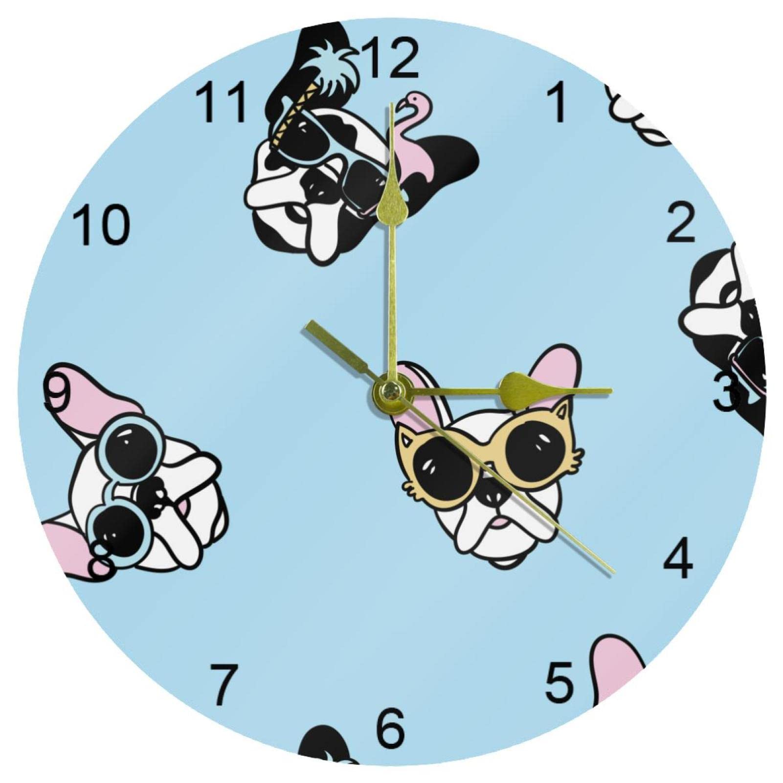 Horloge murale silencieuse chien à lunettes, cadeau original