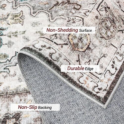 Madane 6x9 Area Rugs for Living Room, Stain Resistant Washable Rugs, Non-Slip Backing Area Rug, Vintage Home Decor Rug for Bedroom (Ivory/Brown, 6'x9')