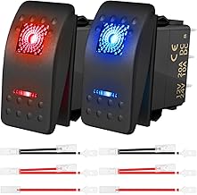 2PCS Rocker Toggle Switch DC 20A/12V 10A/24V SPST Red Blue LED Waterproof Rocker Switch with Jumper Wire for UTV Car Truck RVs Boat On/Off 5Pin