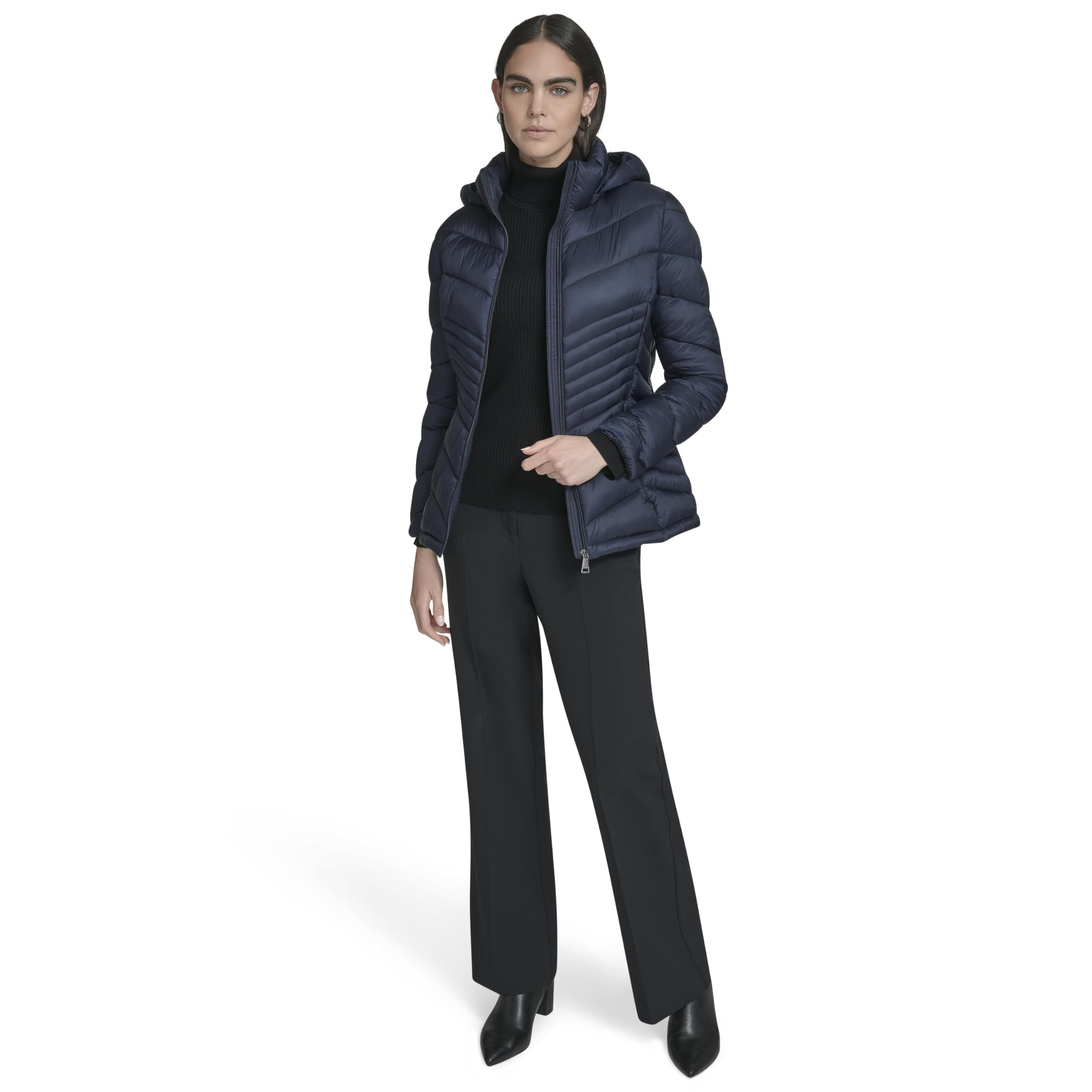 Calvin Klein Lightweight Quilted Hooded Puffer Coat – Stretch Winter Jacket With Pockets Parka Donna (Pacco da 1)
