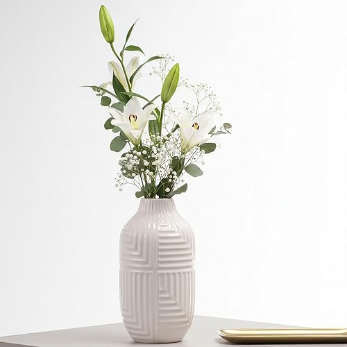 Miniatura 4 de hjn Jarrón de cerámica blanca para decoración del hogar, jarrones modernos para sala de estarestanteríamantel - 10.6 pulgadas de alto