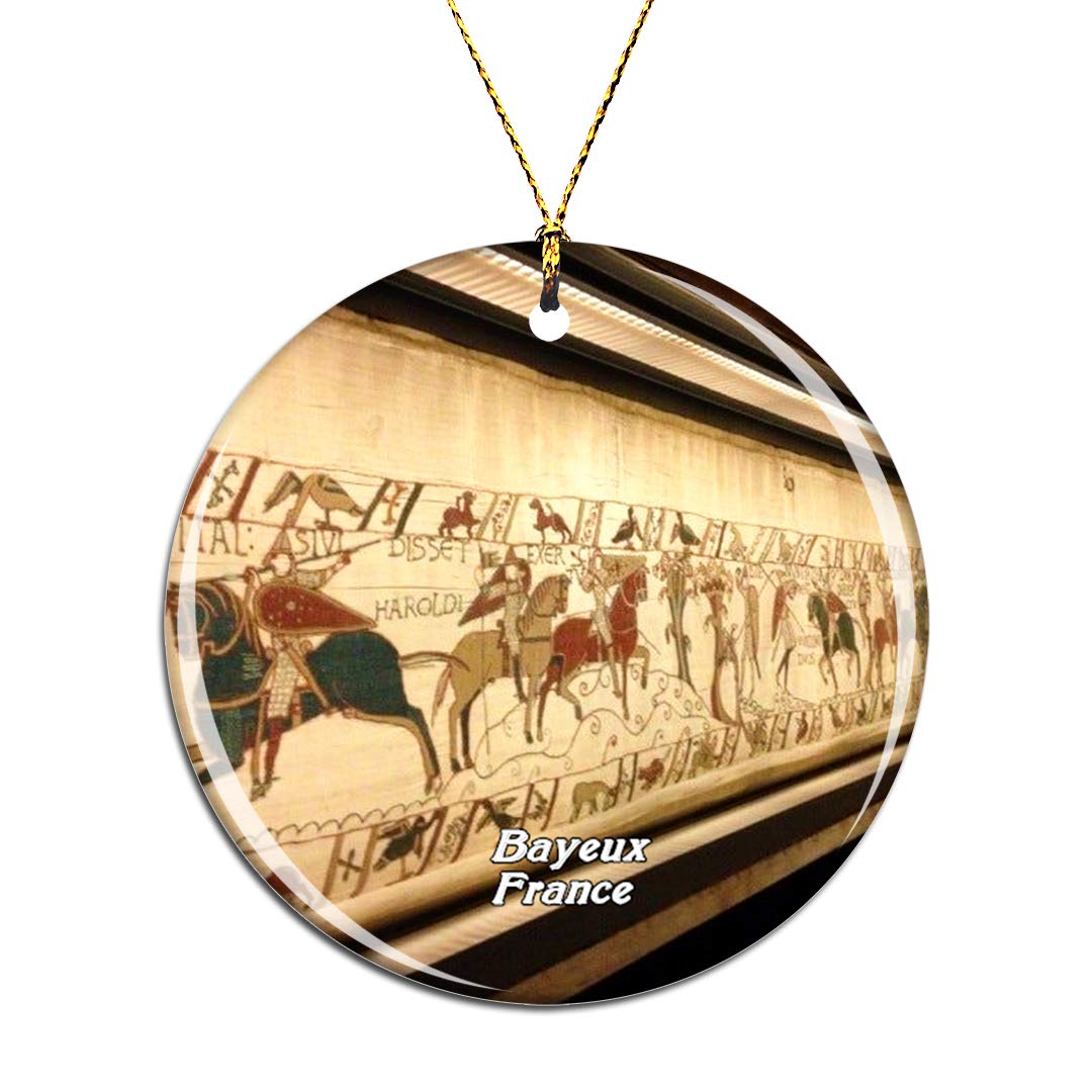 Weekino France Museum of the Bayeux Tapestry Christmas Xmas Tree Ornament Decoration Hanging Pendant Decor City Travel Souvenir Collection Double Sided Porcelain 2.85 Inch